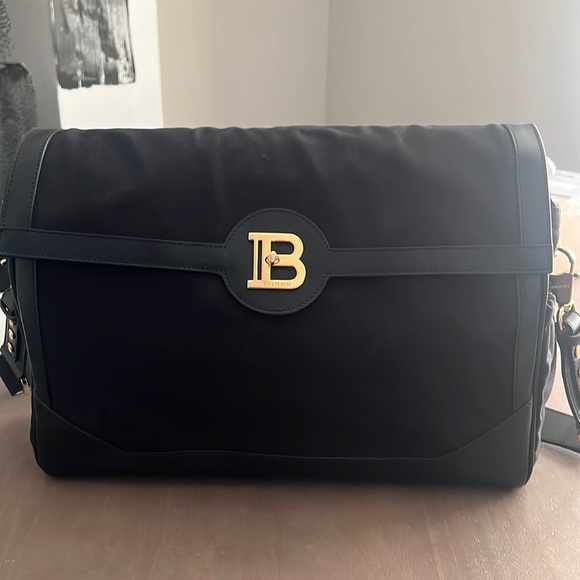 Black canvas and leather Balmain diaper bag - Picture 3 of 11